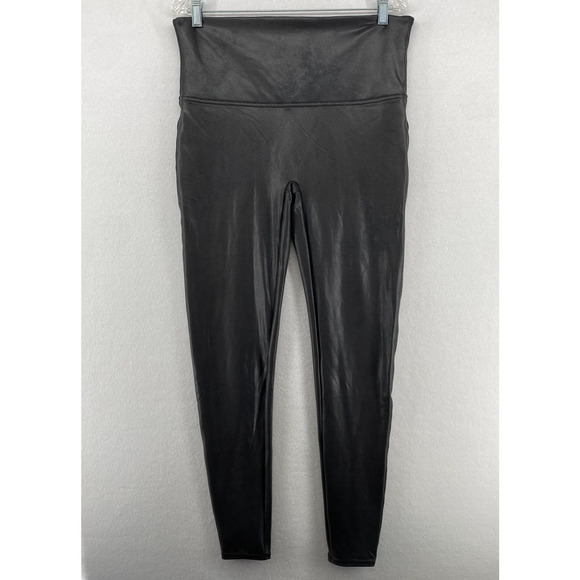 SPANX Leggings 2X Faux Leather Shaping Waistband Pull On Nylon Stretch Black - Picture 1 of 13